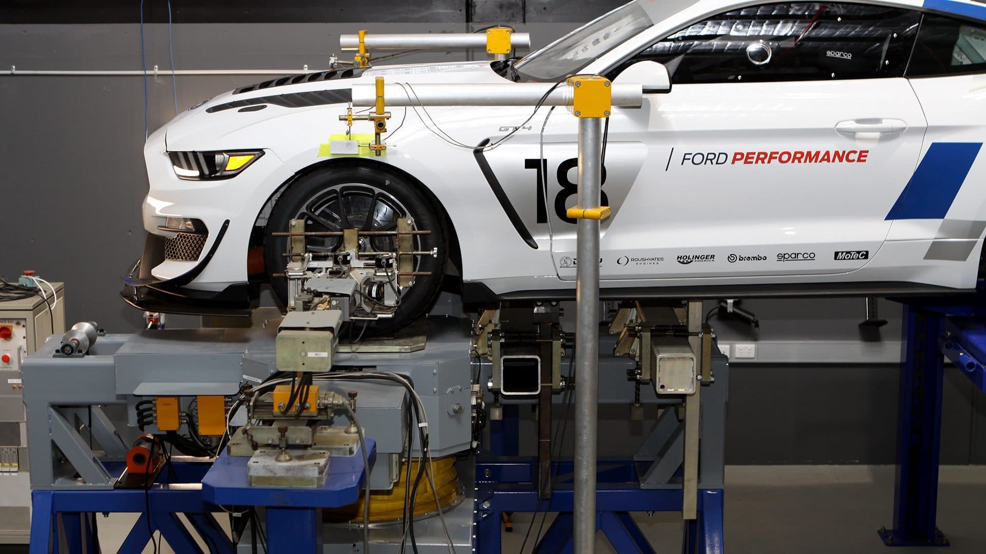 Ford Mustang GT4 on Kinematics and Compliance (K&C) rig